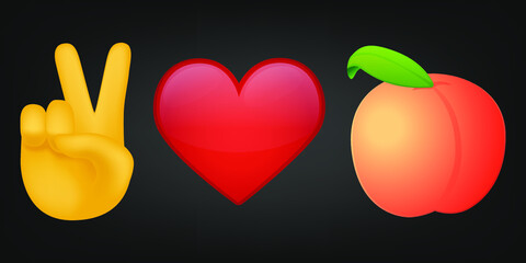 Peace Love and Peach Illustration Emoji Design. Motivational Quote Emoticon Vector Symbol.