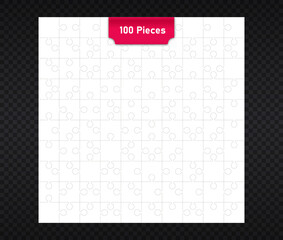 Pazzles 100 pieces. Large field for printing images. Games for children, learning and developing skills. Concentration and mindfulness. Jigsaw for creative people. Cartoon flat vector illustration