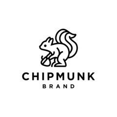 chipmunk line logo icon. chipmunk holds a accorn nut vector icon illustration in line art style. squirrel with acorn nut vector art outline style design. 