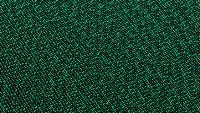 The Binary binary code concept 1.0. green neon. Background wallpaper green binary code. 3D render illustration.
