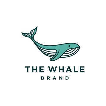 whale logo design in line art style vector. big fish humpback whale animal logo icon design in blue teal color. giant mammal fish drawing illustration mascot