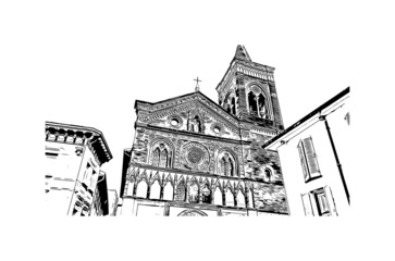 Obraz premium Building view with landmark of Monza is the city in Italy. Hand drawn sketch illustration in vector.
