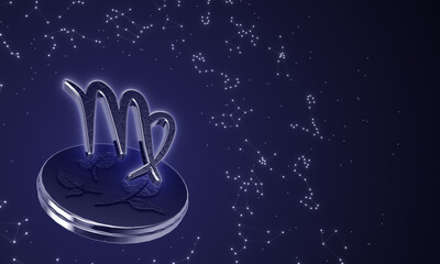 Zodiac sign Virgo, 3D illustration against constellations on the dark background