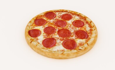 Tasty italian classic original pepperoni pizza. Perspective view. Isolated on white. 
