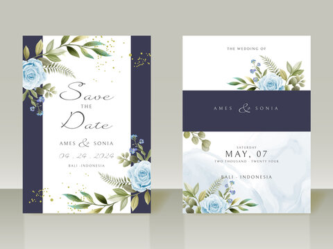 Elegant blue flowers wedding invitations