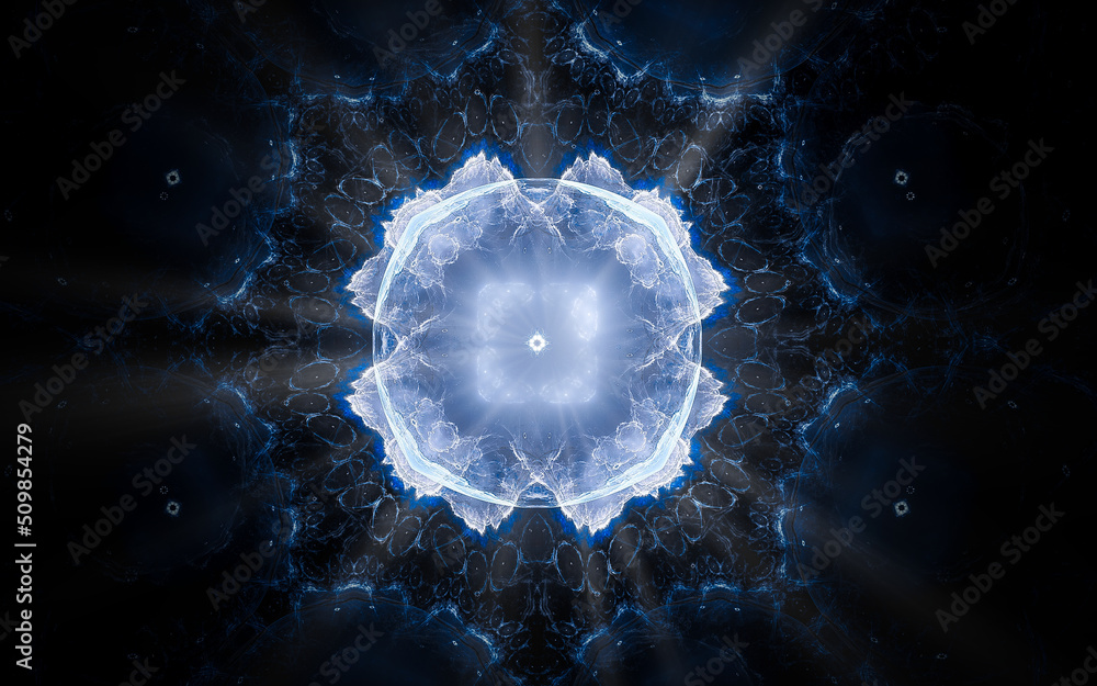 Fototapete digital illustration abstract image generated fractal background image portal pattern of various geometric shapes and lines of various colors for computer graphics or web design