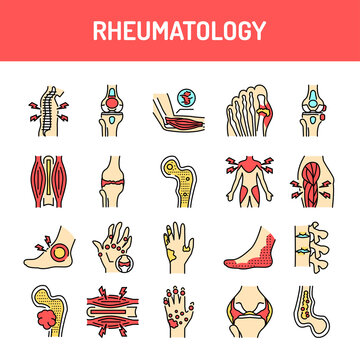 Rheumatology line icons set. Isolated vector element.