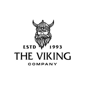 viking chief logo design vector. barbarian viking with beard figure potrait head vector logo illustration. vintage hipster engrave black line style design.