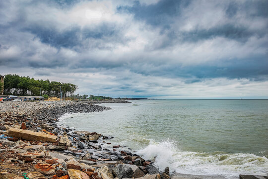 Beautiful Cloudy day Sunny afternoon landscape of the sea beach of Digha West Bengal in India, Asia. December 2021.