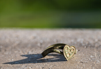 Old bronze ring. 18th century ring. The ring is bent.