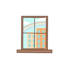 Rainbow outside the window color line icon. Pictogram for web page