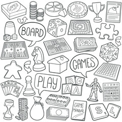 Board Games Doodle Icons. Hand Made Line Art. Recreation Clipart Logotype Symbol Design. © josepperianes