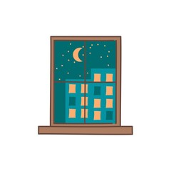 Moon night outside the window color line icon. Pictogram for web page