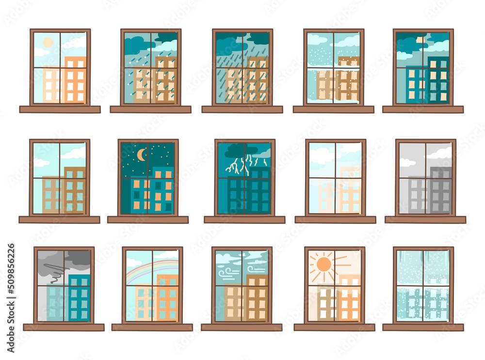 Poster weather line icons set. isolated vector element.