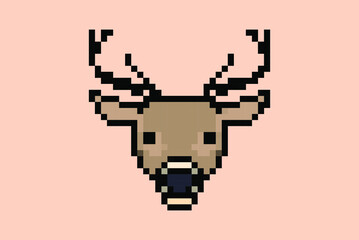Deer leaf pixel style illustration vector, 8-bit concept, colorful wild animal idea, pixel art deer, isolated on tan background, flat vector design, animation and video game asset