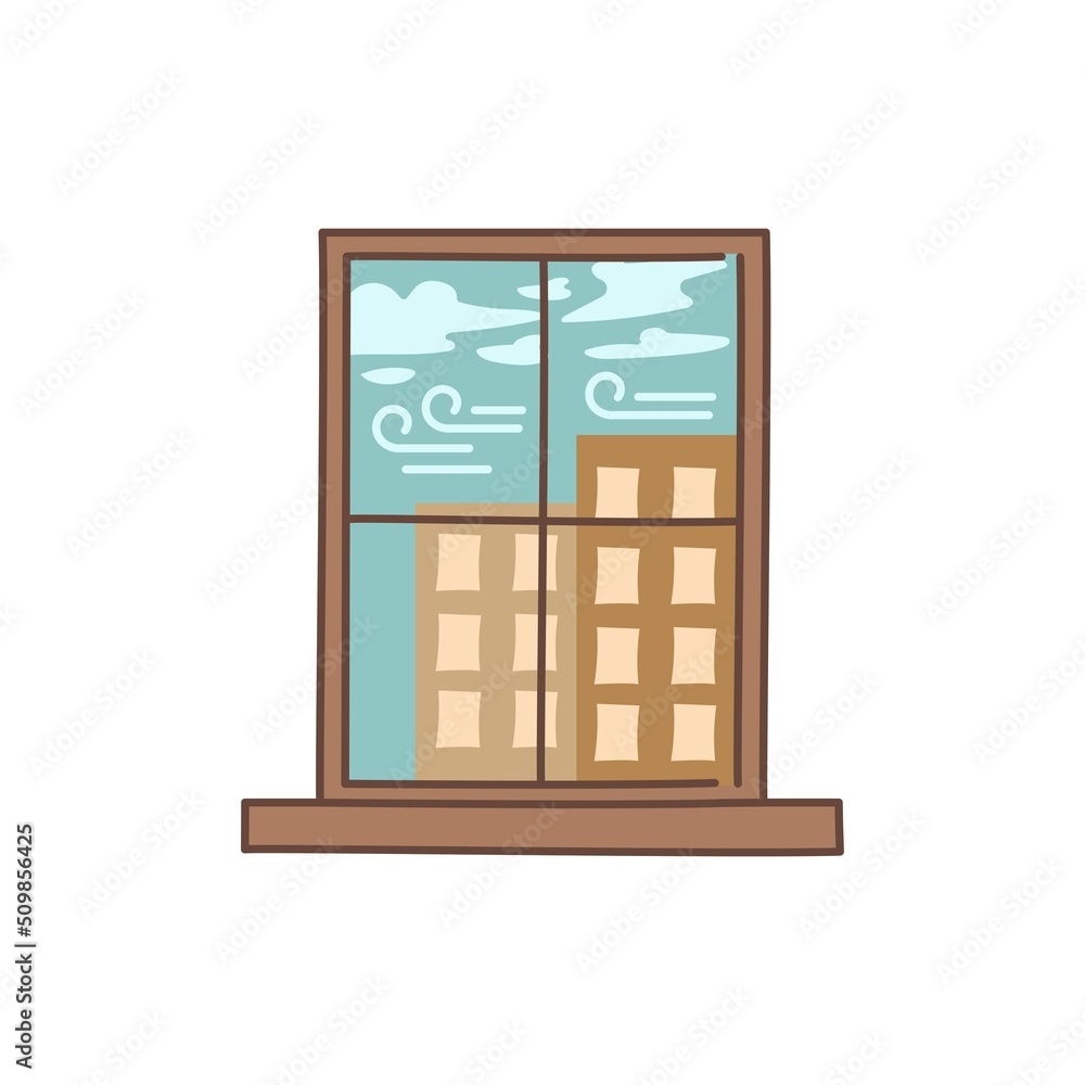 Poster windy outside the window color line icon. pictogram for web page