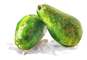 Watercolor avocado isolated on white background. Food illustration.