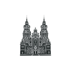 Obraz premium Santiago de Compostela Icon Silhouette Illustration. Cathedral Vector Graphic Pictogram Symbol Clip Art. Doodle Sketch Black Sign.