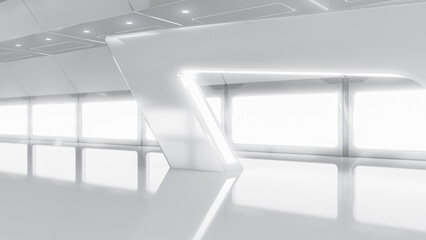 Abstract Futuristic empty room. Sci-Fi hi tech Corridor With light. Future Technology concept. 3d rendering