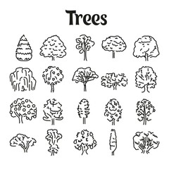 Trees line icons set. Isolated vector element.