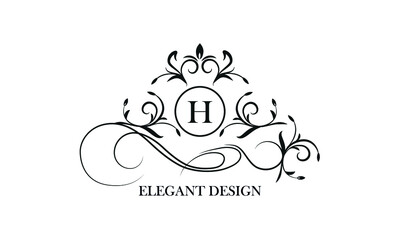 Luxurious logo in vintage style with the initials H. Exquisite vector monogram, frame, label, emblem for the design concept of a boutique, hotel, business.