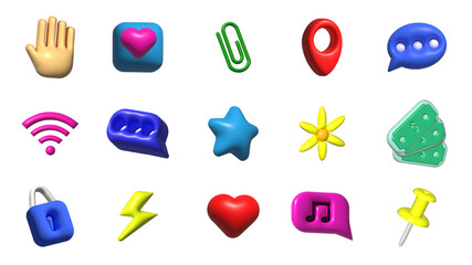 Social media icons set 3d cartoon vector. Network love