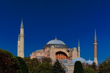 Mosque buildings and minarets, roof domes, arches and doors, elements of architectural decorations...