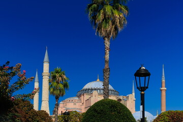 Mosque buildings and minarets, roof domes, arches and doors, elements of architectural decorations...