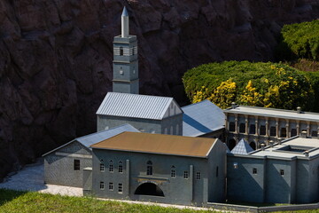 Mosque buildings and minarets, roof domes, arches and doors, elements of architectural decorations...