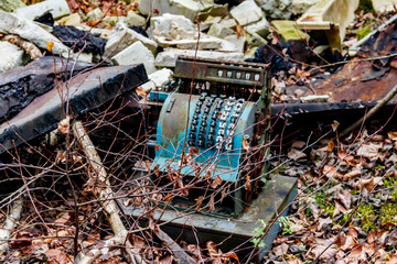 Abandoned old cash register in the ghost town Pripyat in Chernobyl Exclusion Zone, Ukraine