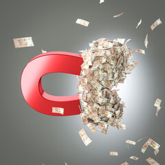 big magnet attracting euro money. - obrazy, fototapety, plakaty