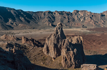 Fototapeta na wymiar Rock formations and volcanic landscape in Teide National Park. Tenerife, Canary islands, Spain.