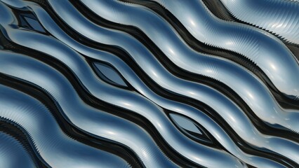 Abstract background metallic curved pipes in design 3d render