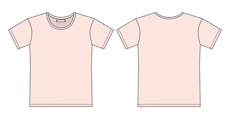 Blank t shirt outline sketch. Apparel t-shirt CAD design. Light pink color. - obrazy, fototapety, plakaty