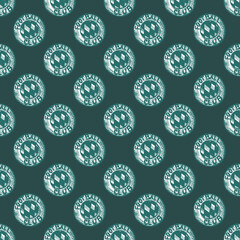 Football emblem engraving seamless pattern. Vintage background sport topic in hand drawn style.