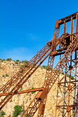 Obsolete ore extraction tower in a disused and abandoned mine in Mazarrón in Murcia