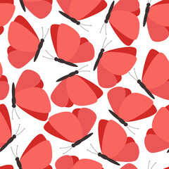 Flying beautiful butterflies on a white background, seamless vector illustration, for clothes, wallpapers, wrapping paper, posters.