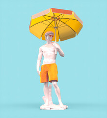 Michelangelo's David statue with umbrella 