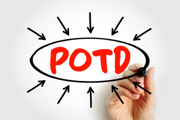 POTD - Photo Of The Day acronym text with arrows, concept for presentations and reports