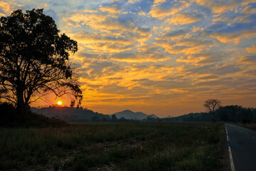 Fototapeta na wymiar Thailand sunset scenery, country road