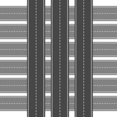 Set of straight road with road stripes on highway with multiple lanes, vector illustration
