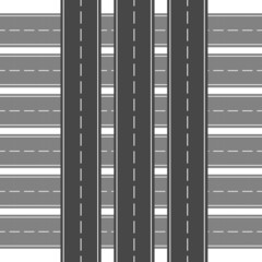 Obraz premium Set of straight road with road stripes on highway with multiple lanes, vector illustration