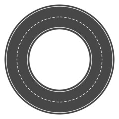 Round roundabout circle road / road bends with road stripes, vector illustration