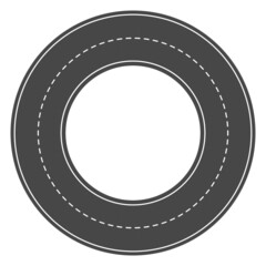 Round roundabout circle road / road bends with road stripes, vector illustration