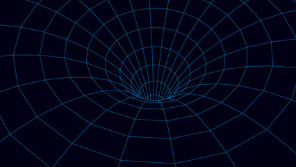 Futuristic abstract frame wormhole. 3D portal hole grid background. For website and banner design. Big data visualization. Vector illustration.
