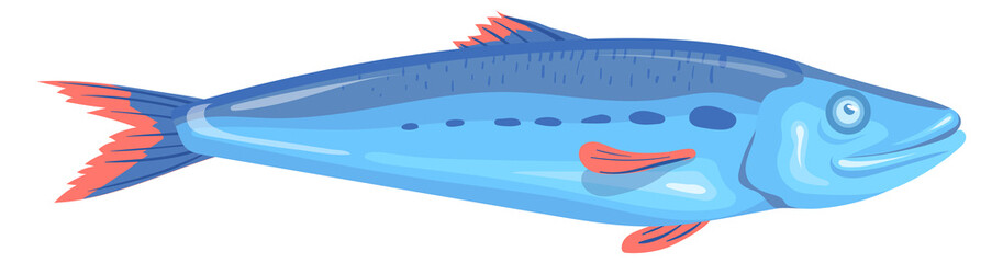 Cartoon sardine. Raw fish icon. Atlantic ocean animal