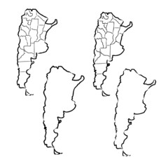 Black line Argentina map vector on white background.