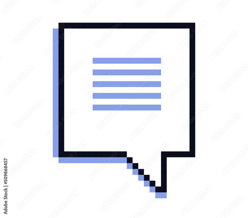 Poster pixel speech bubble. square cloud with text. notification and notice in old style for programs and a