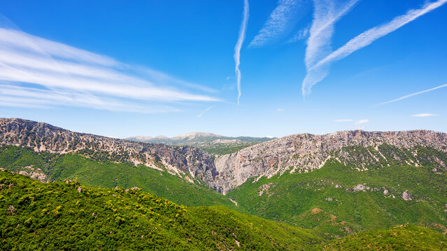 Mountain massif of the &ldquo;Gorropu&rdquo; Canyon, Sardinia. Mountain landscapes.