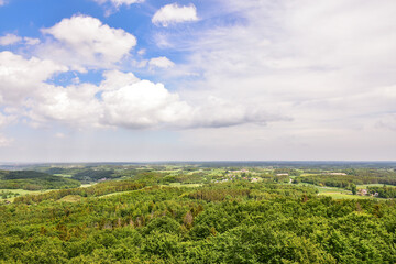 Fototapeta na wymiar beautiful panoramic view from the observation tower in Wierzyca, Kashubia, Poland